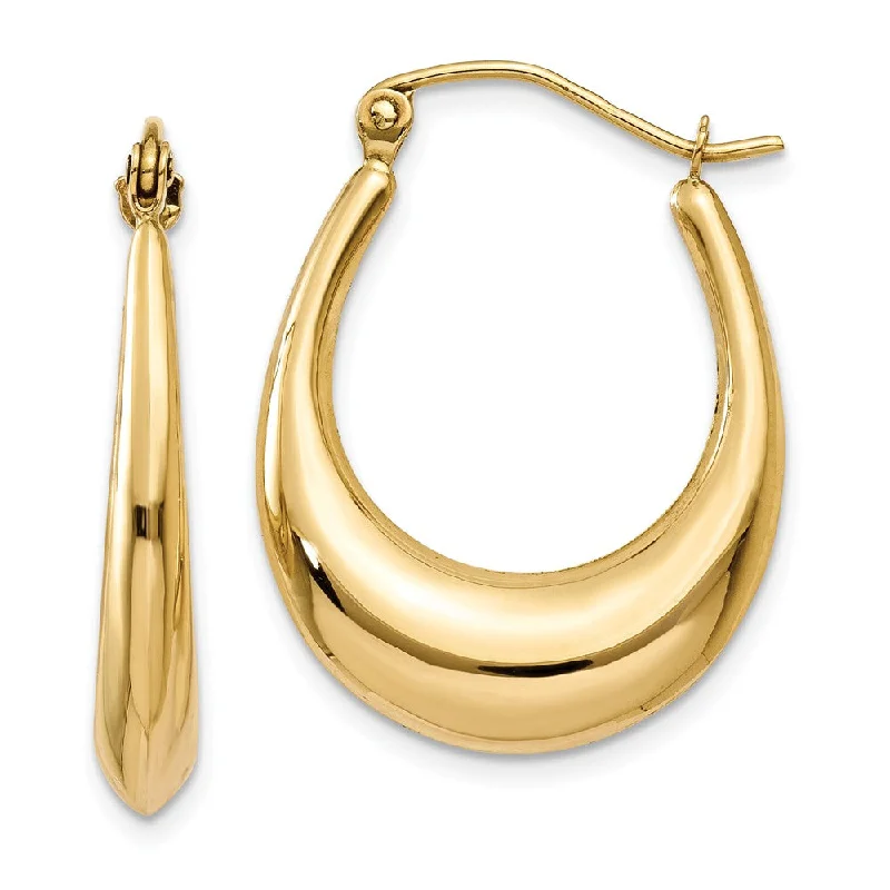 Bowed loop earrings-Tapered Puffed Oval Hoop Earrings in 14k Yellow Gold