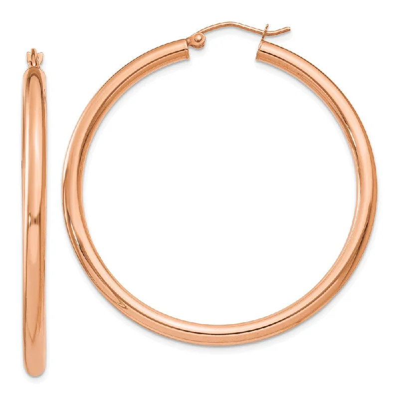 Driftwood earrings-3mm, 14k Rose Gold Polished Round Hoop Earrings, 45mm (1 3/4 Inch)