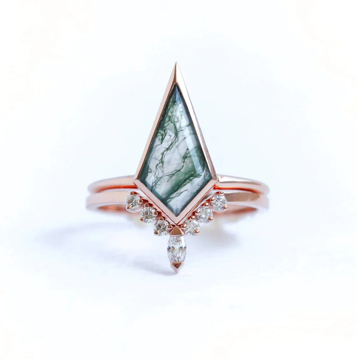 Little wing rings-Maria Kite Moss Agate Ring Set