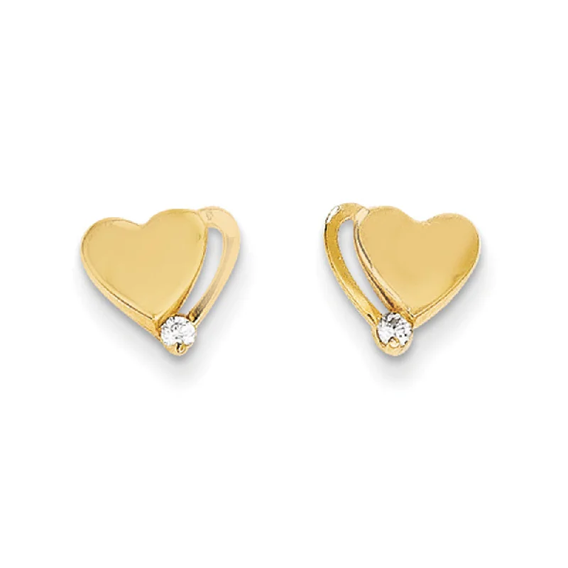 Knit bead earrings-Kids 14k Yellow Gold & CZ 8mm Polished Shadow Heart Post Earrings