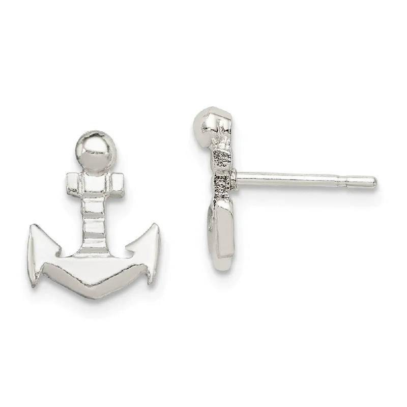 Spinel stud earrings-Petite Anchor Post Earrings in Sterling Silver