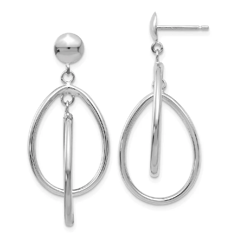 Twig pattern earrings-Polished Double Oval Dangle Post Earrings in 14k White Gold