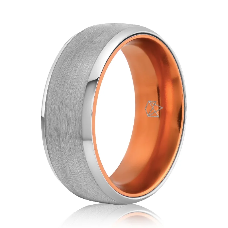 Cane style rings-Silver Tungsten Ring - Resilient Orange