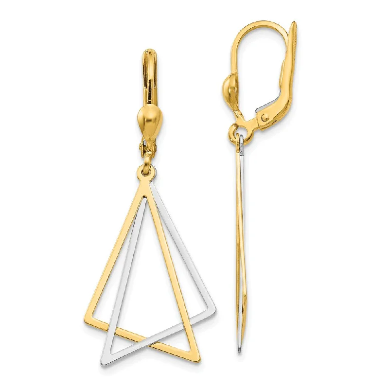 Broad hoop earrings-Double Triangle Lever Back Earrings in 14k Two Tone Gold