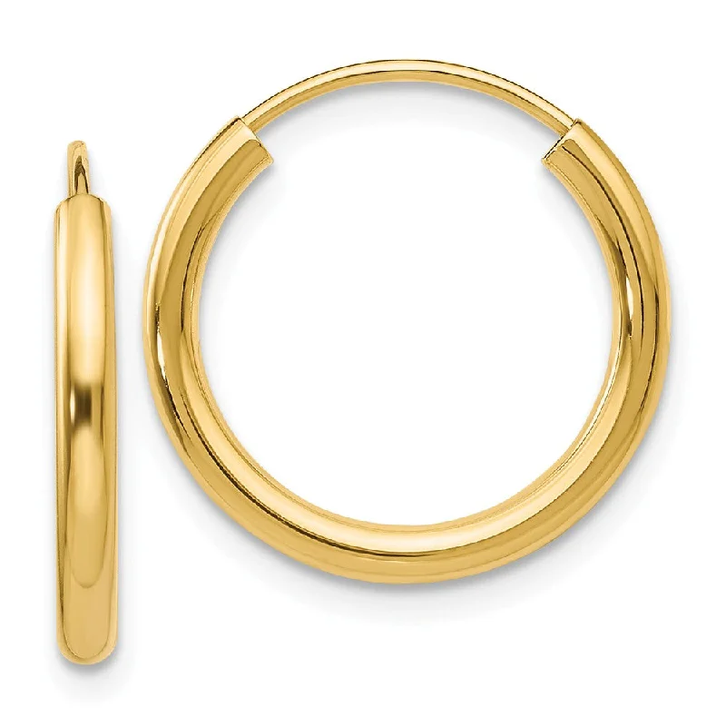 Sharp bar earrings-2mm x 18mm 14k Yellow Gold Polished Round Endless Hoop Earrings