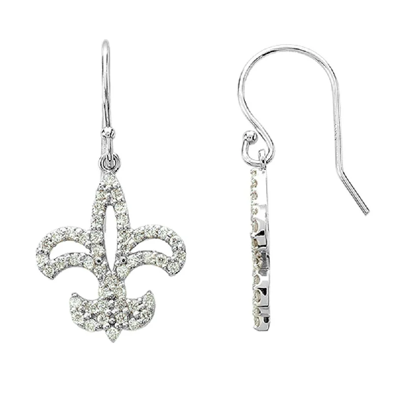 Knit bead earrings-1/2 cttw Diamond Fleur-De-Lis Earrings in 14k White Gold