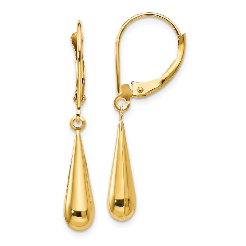 Ripple design earrings-3-D Teardrop Lever Back Dangle Earrings in 14k Yellow Gold