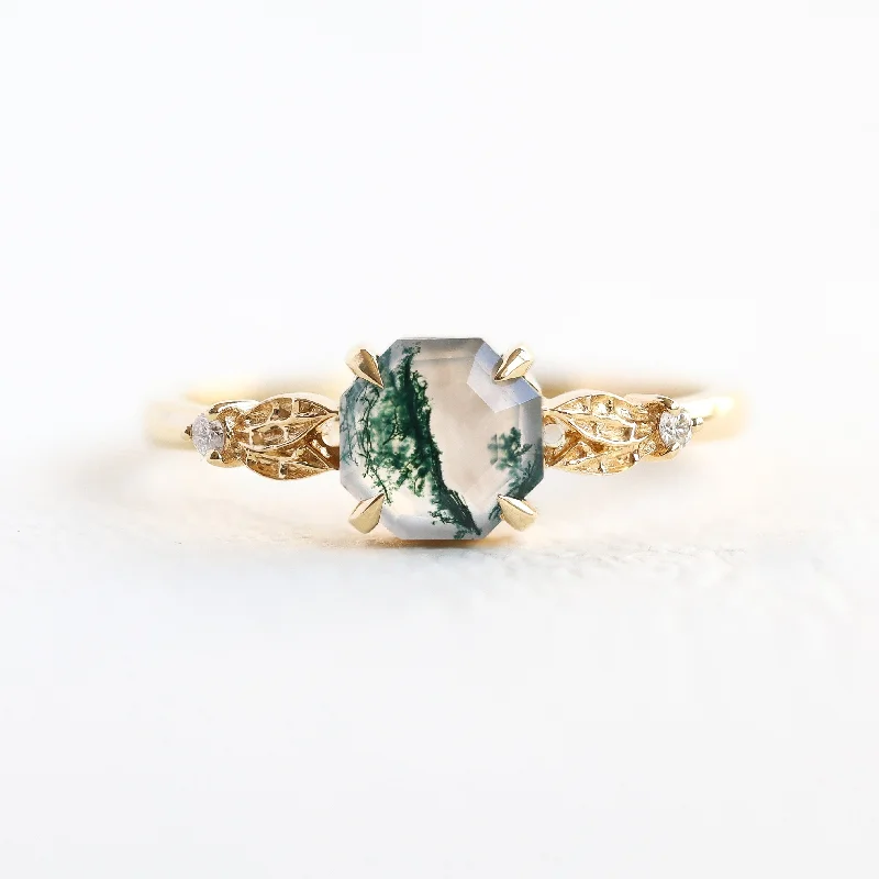 Intricate accent rings-Hexagon Moss Agate Ring, Ready To Ship