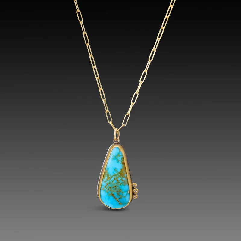 New moon necklaces-Bright Turquoise Necklace with Diamonds