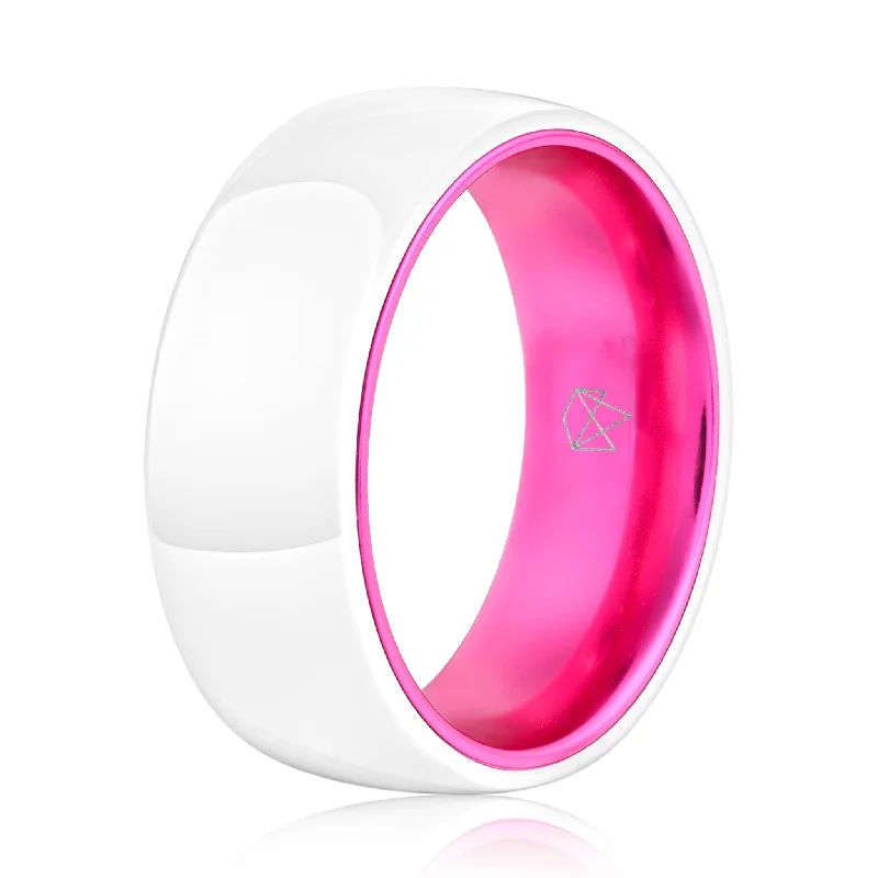 Open frame rings-White Ceramic Ring - Resilient Pink