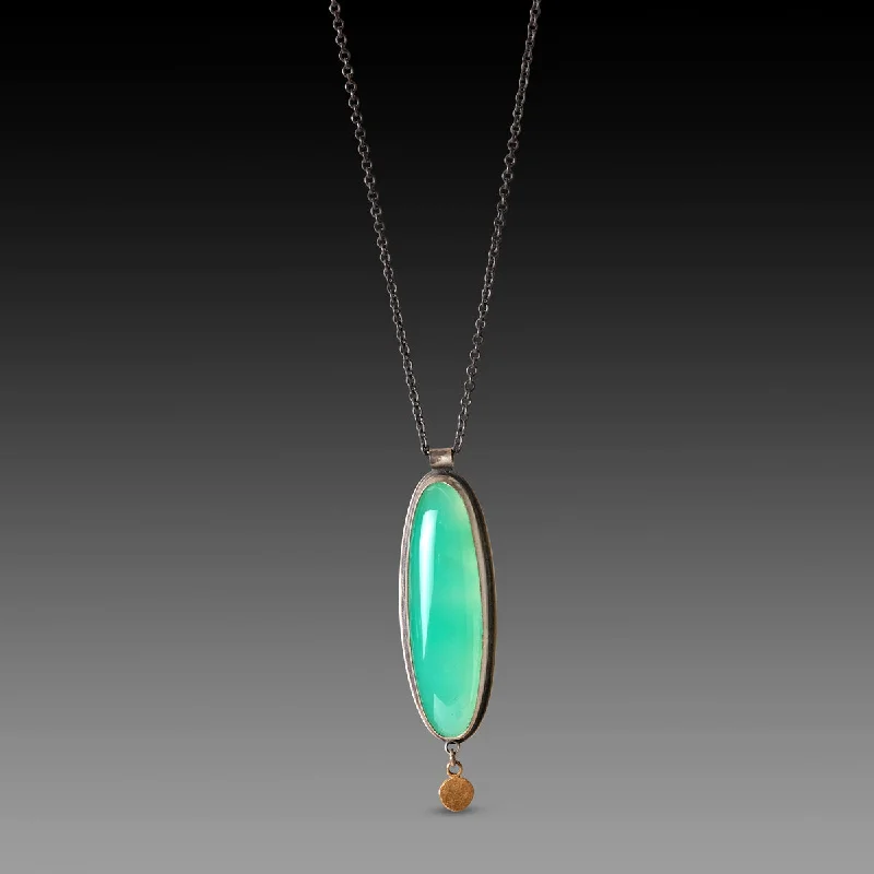 Shiny bead necklaces-Oval Chrysoprase Necklace with Gold Drop