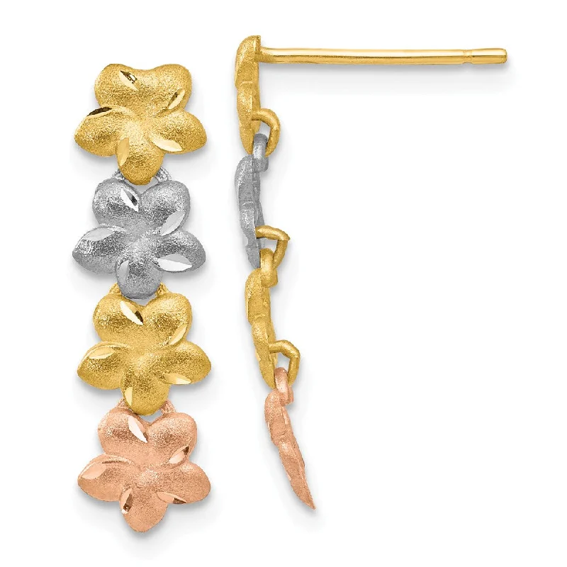 Classic flair earrings-Stacked Plumeria Blossom Post Earrings in 14k Tri Color Gold