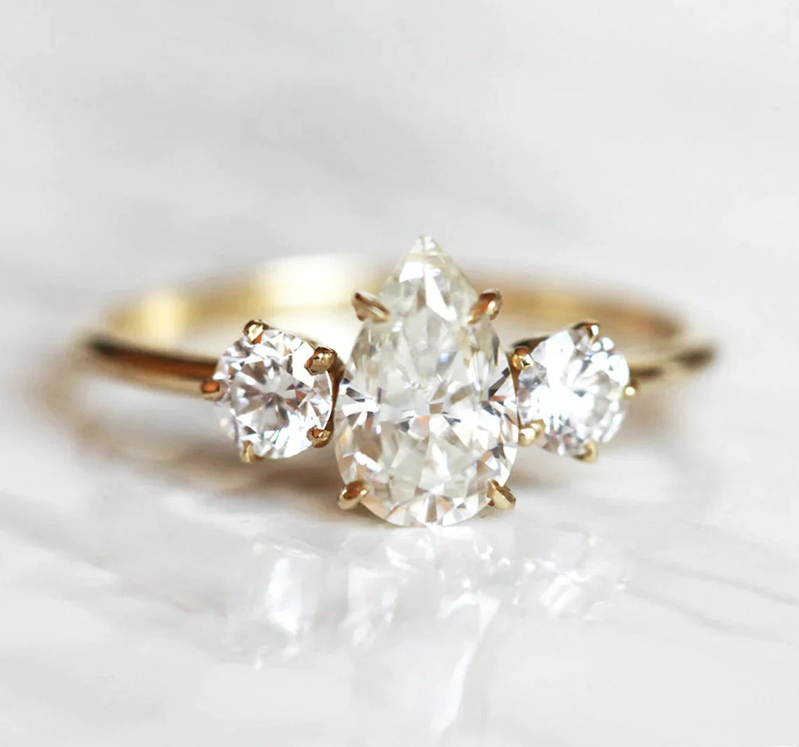 Classic deco rings-Alisa Pear Moissanite Ring