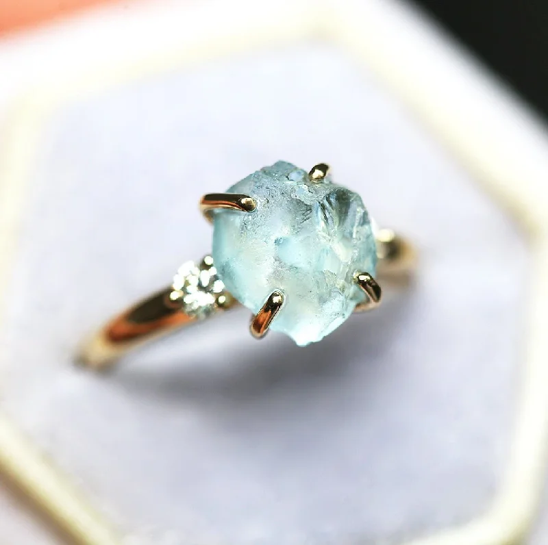 Intricate filigree rings-Tina Raw Blue Topaz Ring