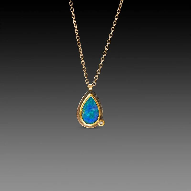 Solar sign necklaces-Tiny Australian Opal Necklace with Diamond Dot