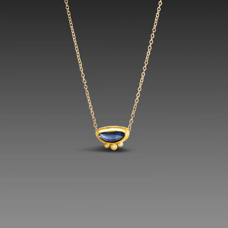 Etched name necklaces-Floating Sapphire Necklace with Diamonds