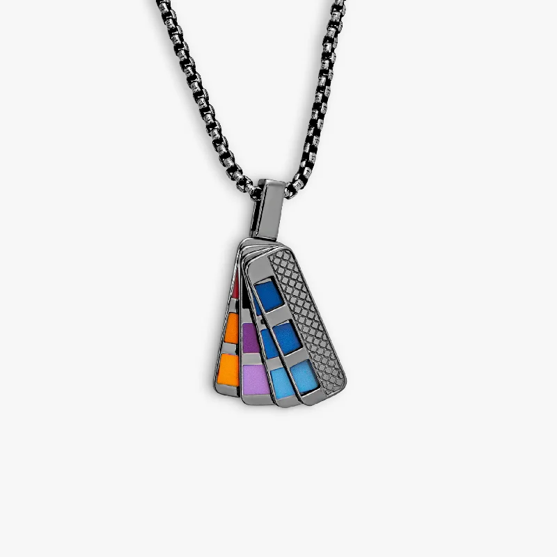 Heavy gem necklaces-Colorama Book necklace in black IP plated steel