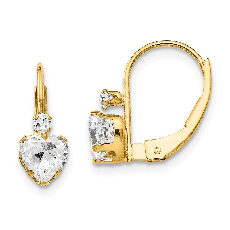 Satin weave earrings-Kids Clear Cubic Zirconia Heart Lever Back Earrings in 14k Yellow Gold