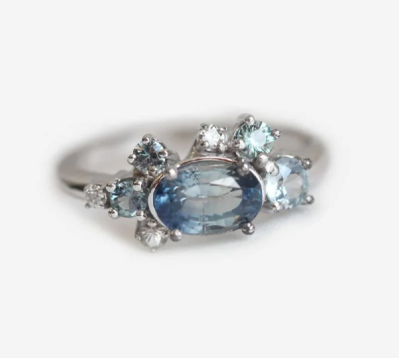 Trapezoid stone rings-Bergen Oval Sapphire Cluster Ring