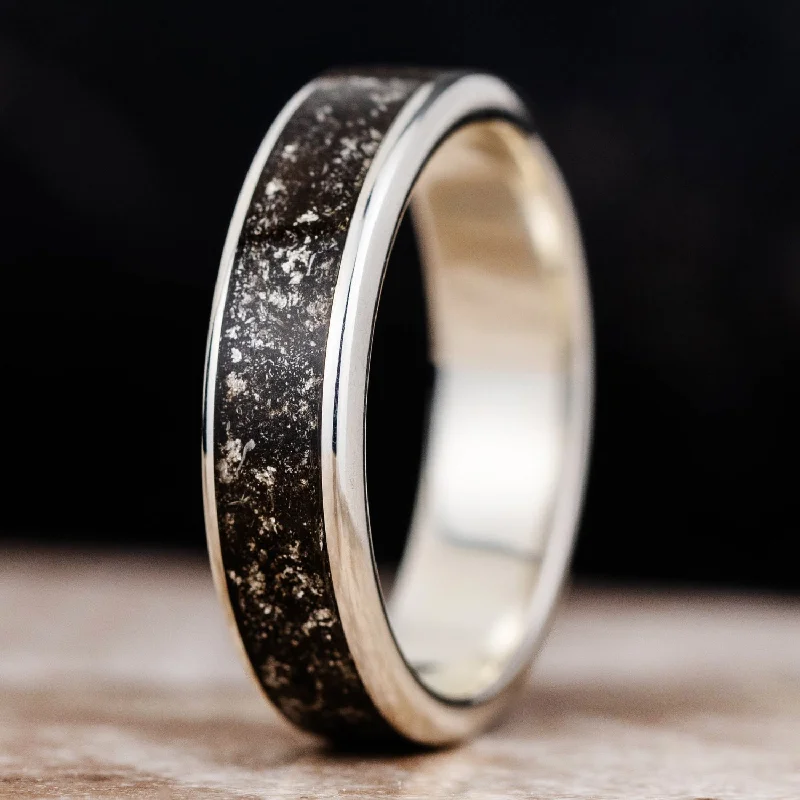 Sharp band rings-The Stargazer | Meteorite and Sterling Silver Ring with Silver Flakes