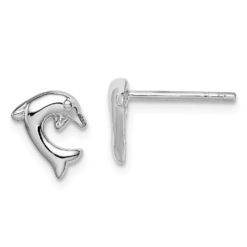 Curved drop earrings-8mm Polished Dolphin Post Earrings in Sterling Silver