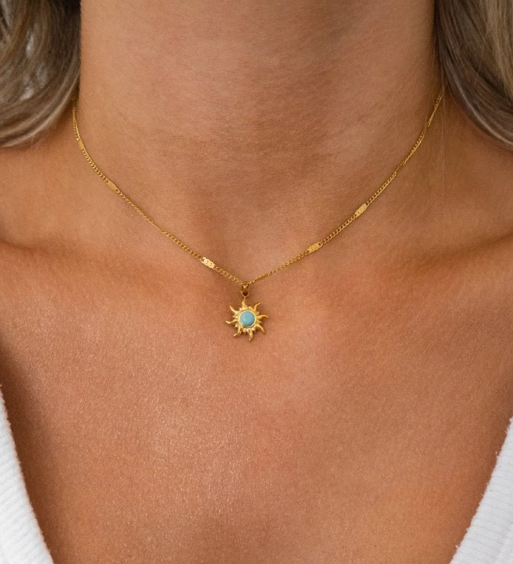 Tailored initial necklaces-Turquoise Sun Choker