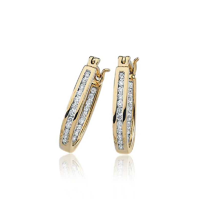 Nomad weave earrings-1/4 Cttw, Channel Set Diamond Hoops - 14k Yellow Gold