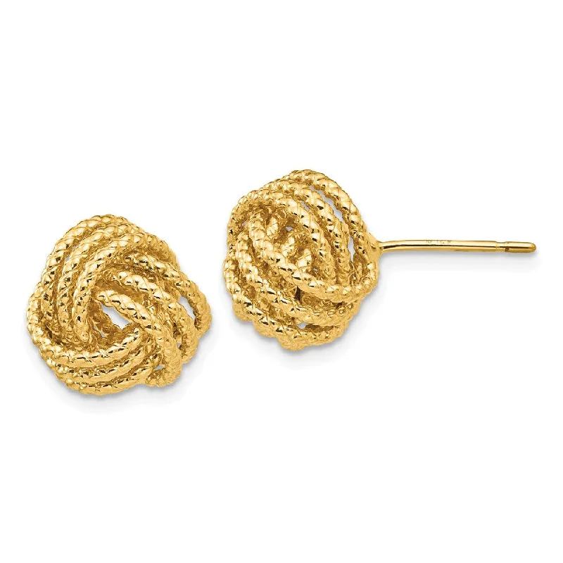 Oval stud earrings-12mm Twisted Rope Love Knot Post Earrings in 14k Yellow Gold