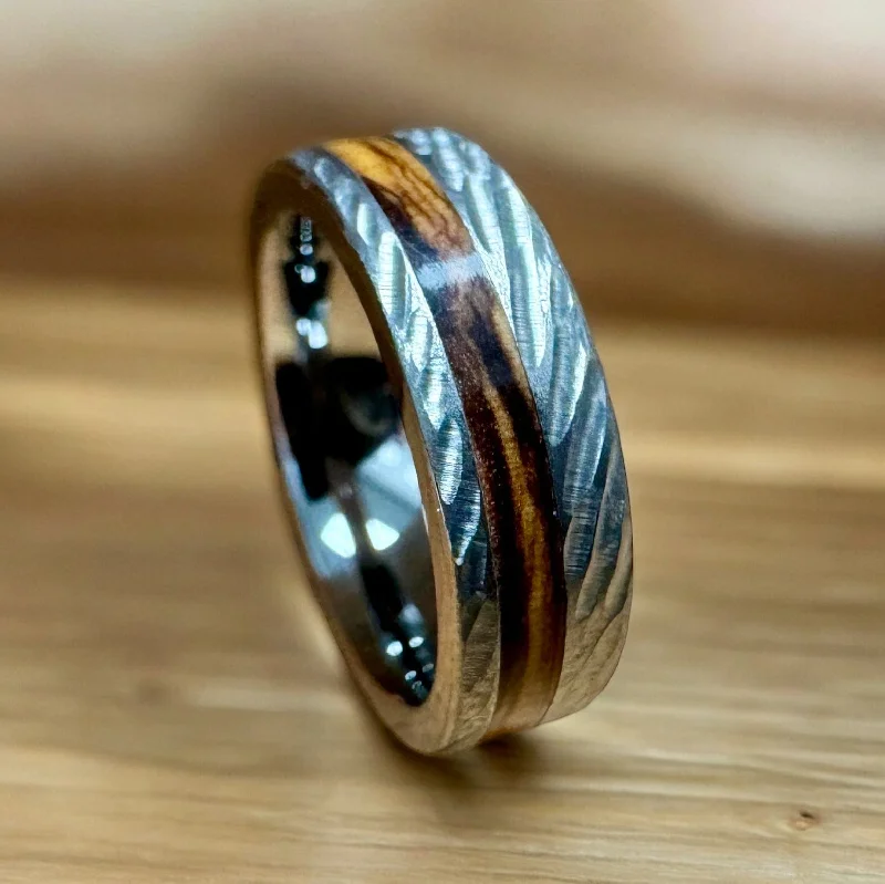 Sturdy gold rings-“The Bethlehem Mini ” 100% USA Made Rugged Tungsten Ring With Olive Wood From Israel