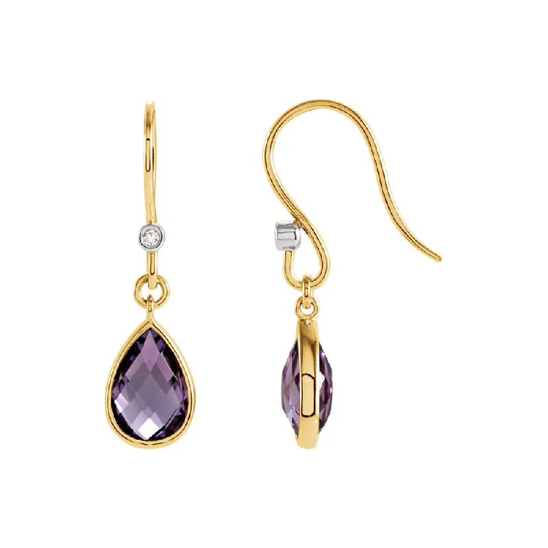 Carved hoop earrings-Amethyst Teardrop & Diamond Dangle Earrings in 14k Yellow Gold