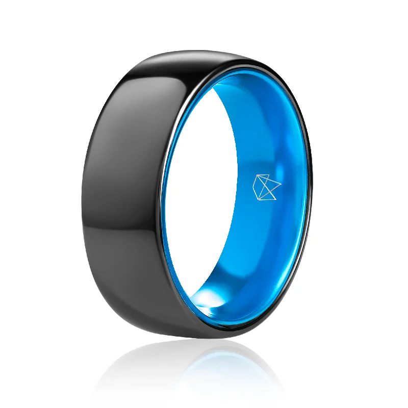 Georgian style rings-Black Ceramic Ring - Resilient Blue