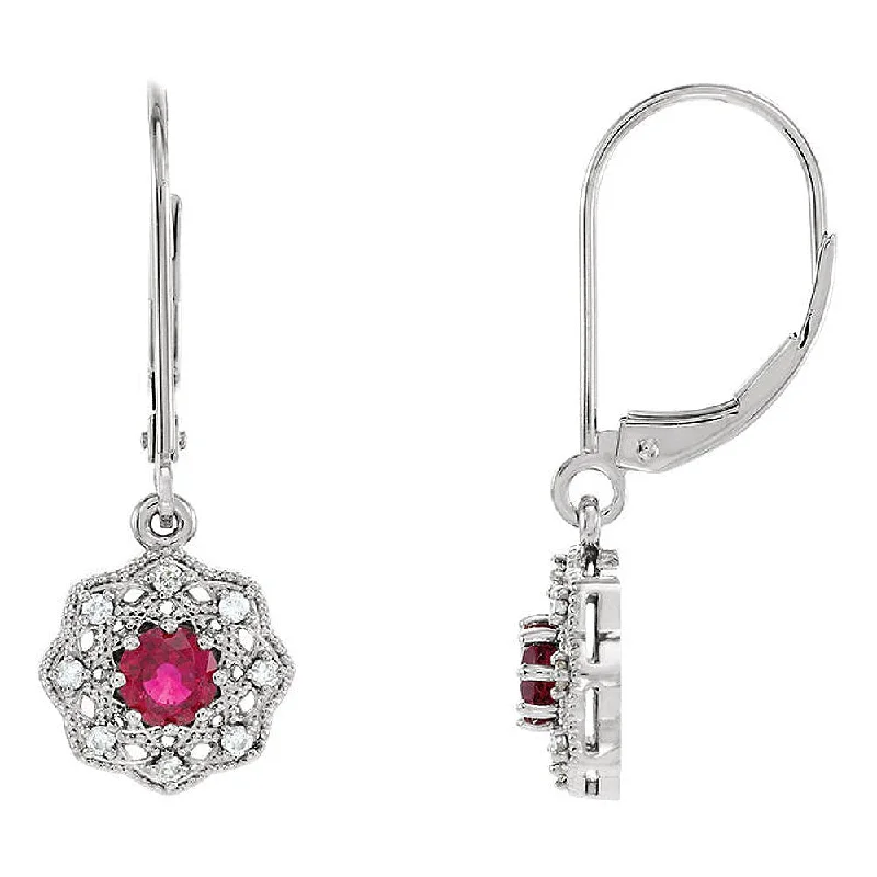 Curved drop earrings-10.5 x 26mm 14k White Gold Ruby & 1/8 CTW (G-H, I1) Diamond Earrings