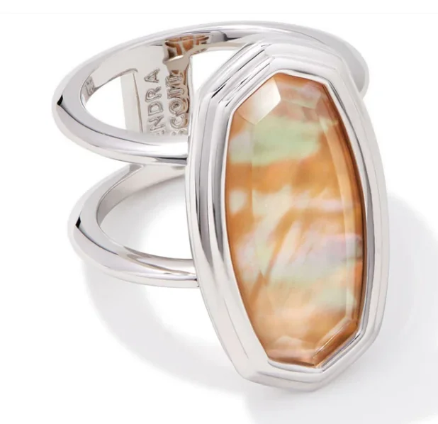 Trapezoid stone rings-Dani Silver Plated Framed Cocktail Ring Golden Abalone Sz 7 by Kendra Scott