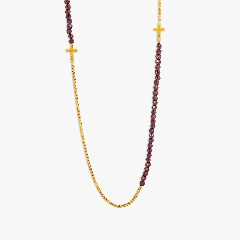 Five-strand necklaces-Ipanema Cross Necklace in Silver with Garnet