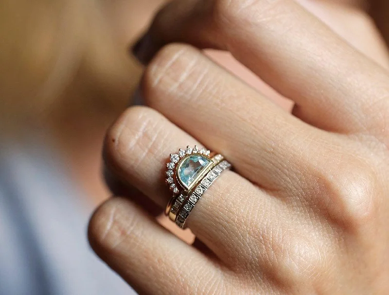 Open frame rings-Aquamarine Ring, Half Moon Aquamarine Ring