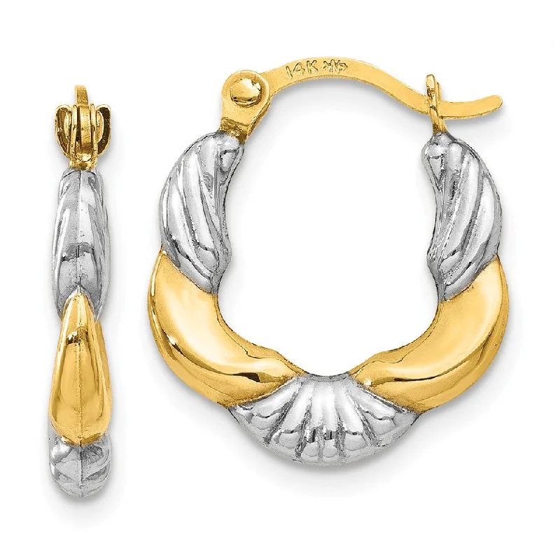 Ancient coin earrings-Scalloped Hoop Earrings in 14k Yellow Gold and Rhodium