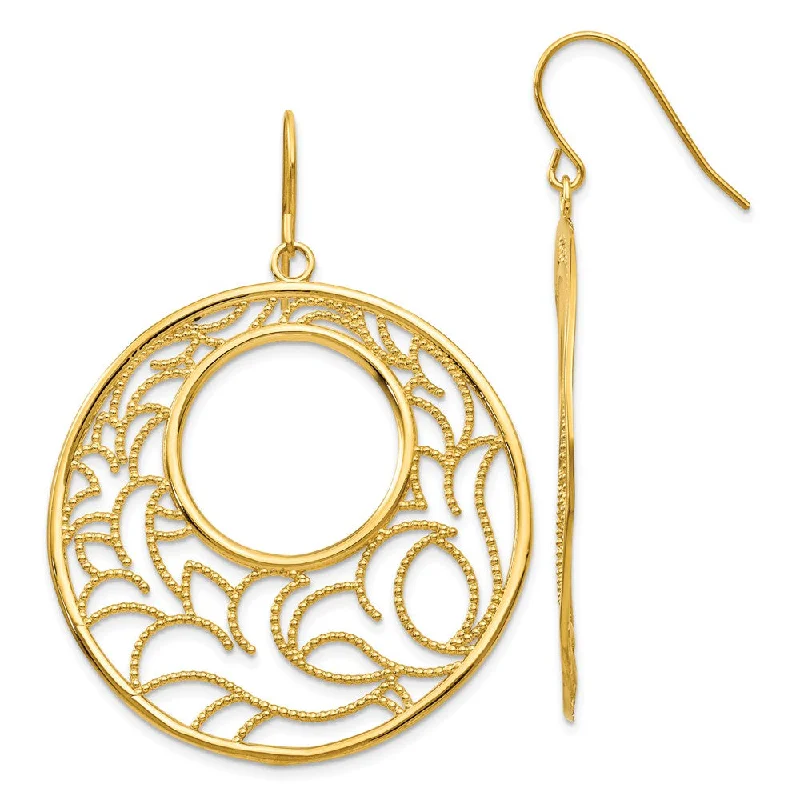 Glossy enamel earrings-40mm Filigree Circle Earrings in 14k Yellow Gold