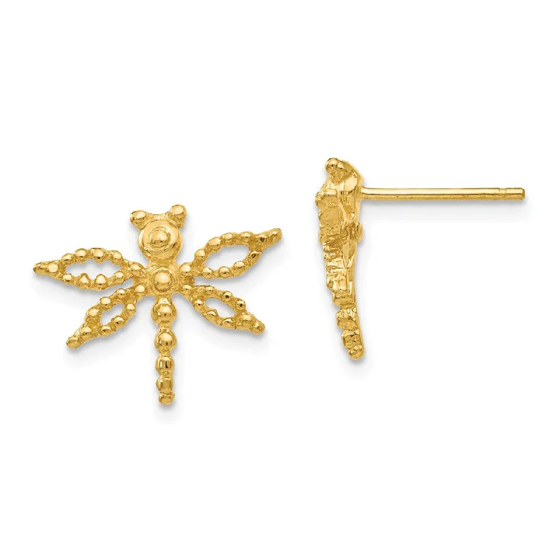 Bowed loop earrings-Petite Textured Dragonfly Post Earrings in 14k Yellow Gold