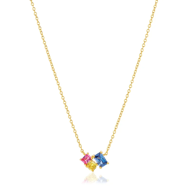 Bowed pendant necklaces-Ivrea Three 18K Gold Plated Necklace w. Mixed Colors Zirconias