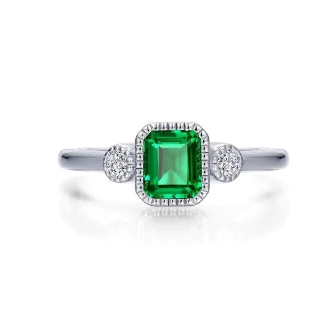 Subtle heart rings-SS/PT 0.98cttw Simulated Diamond & Simulated Emerald Ring