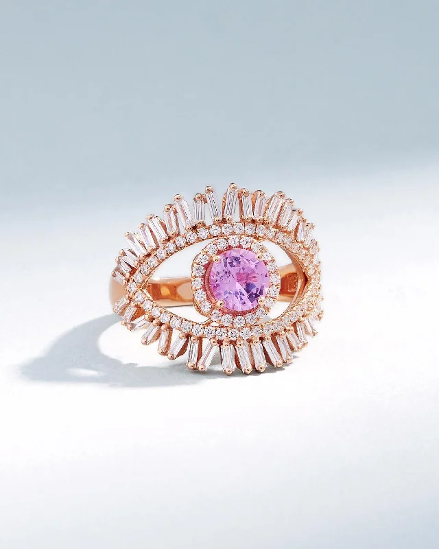 Lavish gem rings-Evil Eye Milli Pink Sapphire Half Pavé Ring