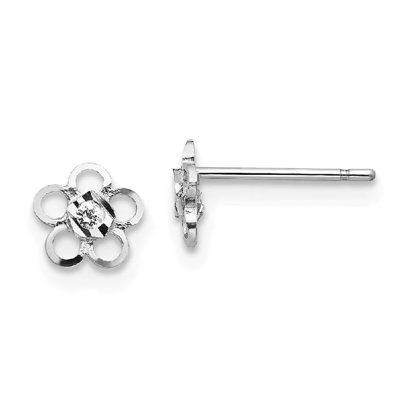 Glossy enamel earrings-Kids 14k White Gold & CZ 6mm Flower Post Earrings