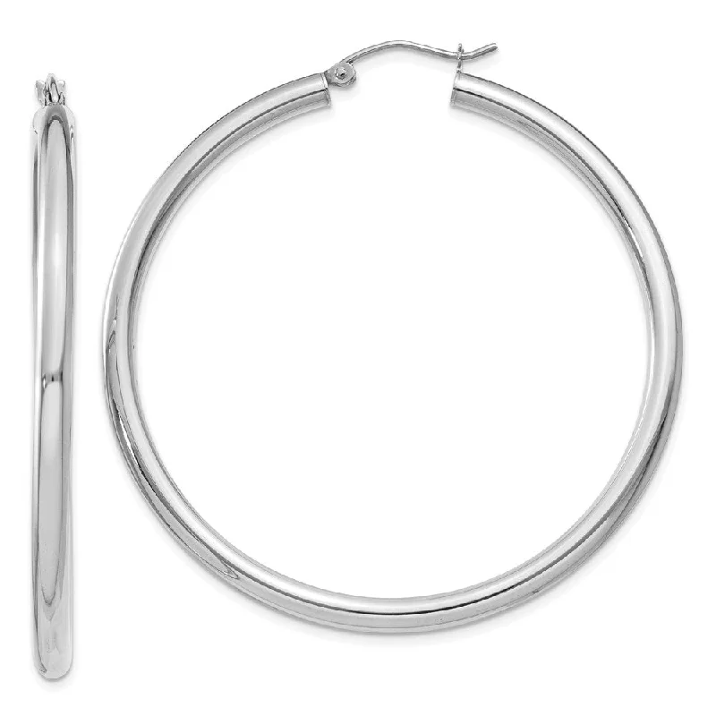 Carved hoop earrings-3mm x 50mm 14k White Gold Classic Round Hoop Earrings