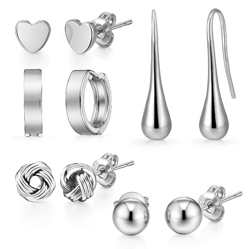 Nostalgic clip earrings-5 Pairs of Silver Plated Earrings