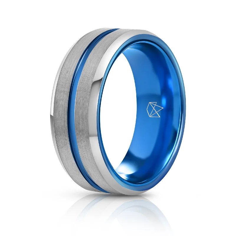 Artisan-made rings-Silver Tungsten Ring Blue Infinity