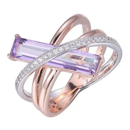 Sharp band rings-Rose Gold Plated Mystic Quartz Ring by ELLE