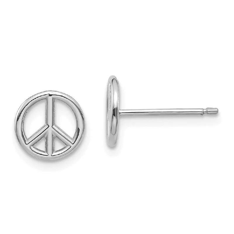 Floaty drop earrings-8mm 3D Peace Sign Post Earrings in 14k White Gold