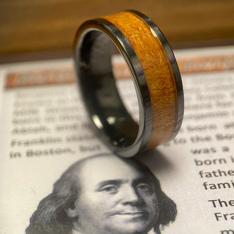 Sharp eternity rings-"The Franklin"100% USA Made Black Ceramic Ring With Wood From Ben Franklins Home