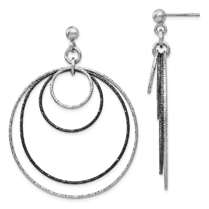 Sweeping design earrings-Two-Tone Diamond-cut Multi Circle Dangle Earrings in Sterling Silver