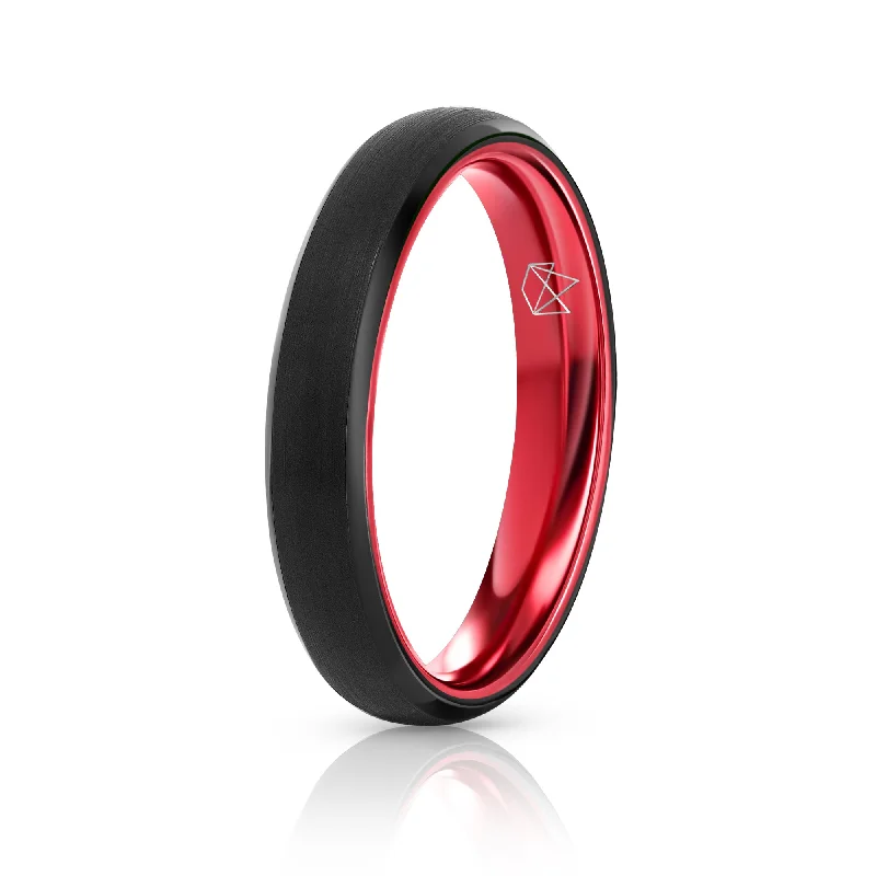 Hook band rings-Black Tungsten Ring - Resilient Red - 4MM